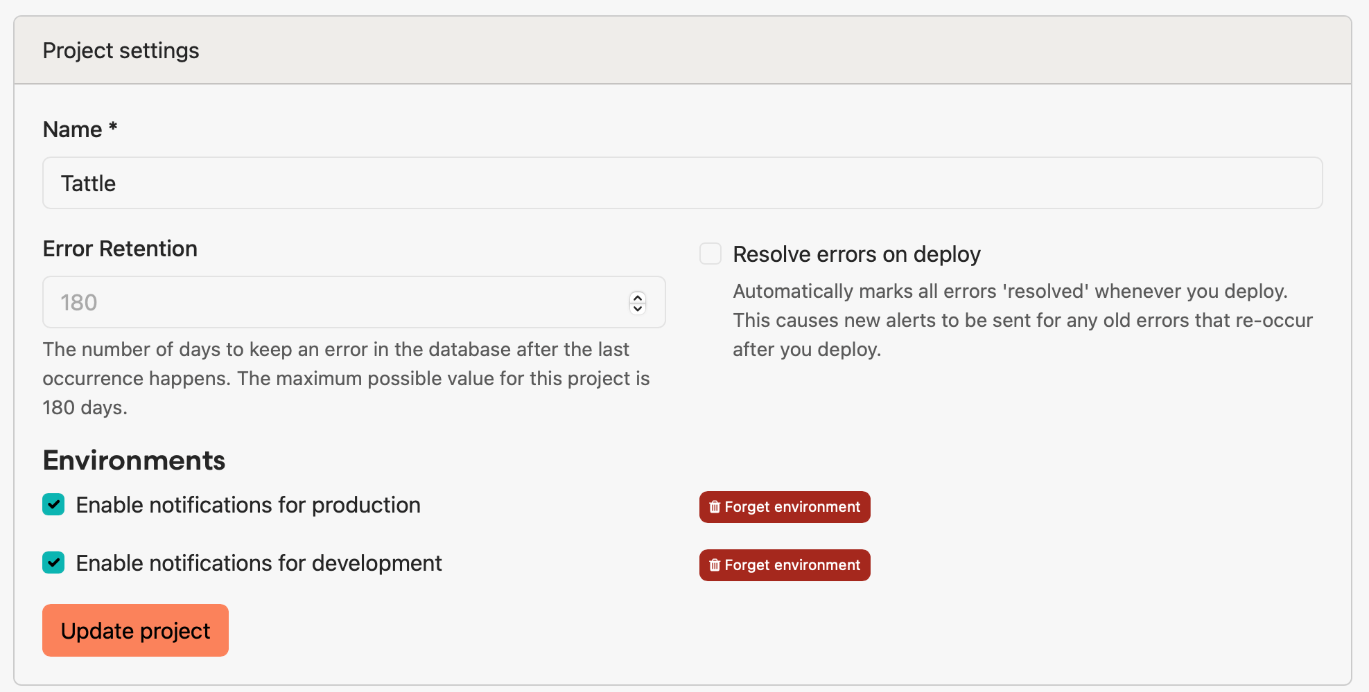 Image of project settings